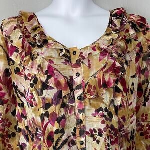 CJ Banks Peasant Blouse Plus Size 2X Earthy Boho Floral Ruffled Forest Fairy Top